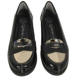 $175 Jeffrey Campbell "IBIZA" Black Leather Penny Loafer Shoes w Brass Size 7